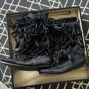 Minnetonka Suede Fringe Moccasin Boots